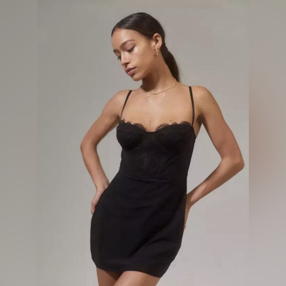 Urban Outfitters Black Mini Dress with Lace Trim